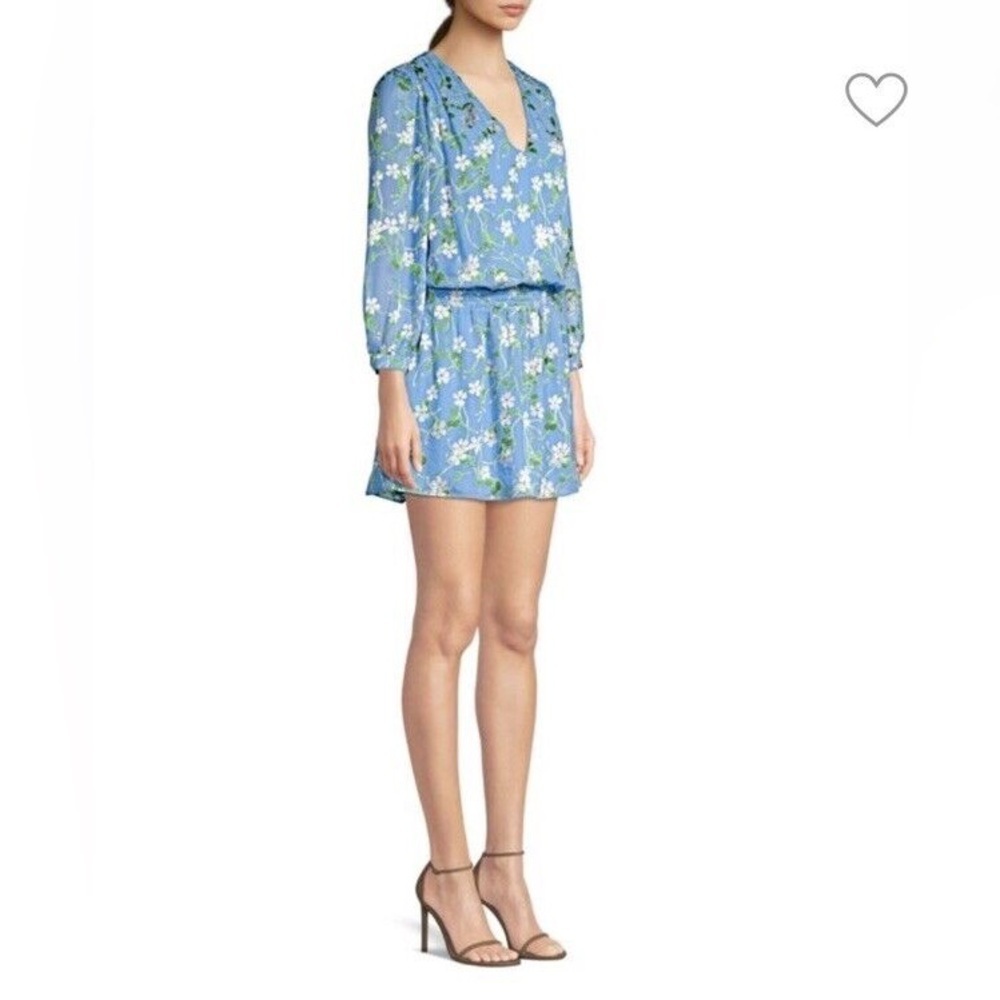 Alice + Olivia Cerulean Blue Floral Adaline Smocked Popover Dress Size 12 Silk